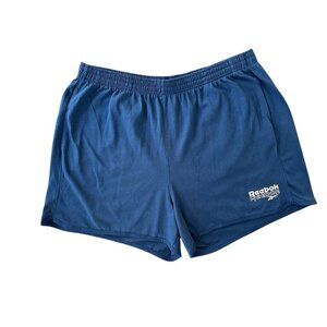 Reebok Women's Blue Identity French Terry Elastic-Waist Logo Shorts Size L New